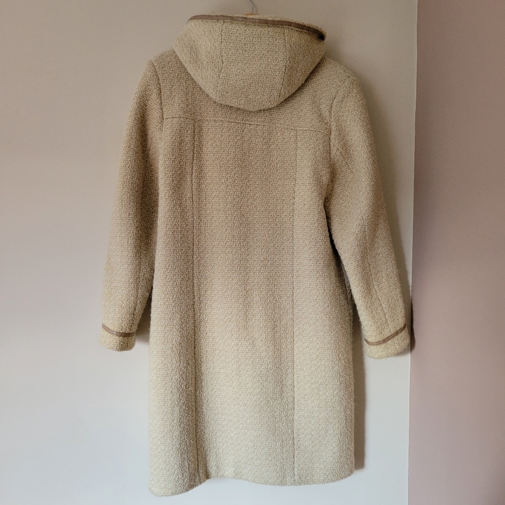 Vintage Women's Wool Blend Oatmeal Beige Tweed Hooded Duffle Coat Jacket Size 10 - Picture 2 of 10